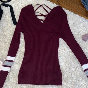 burgundy shirt with strips